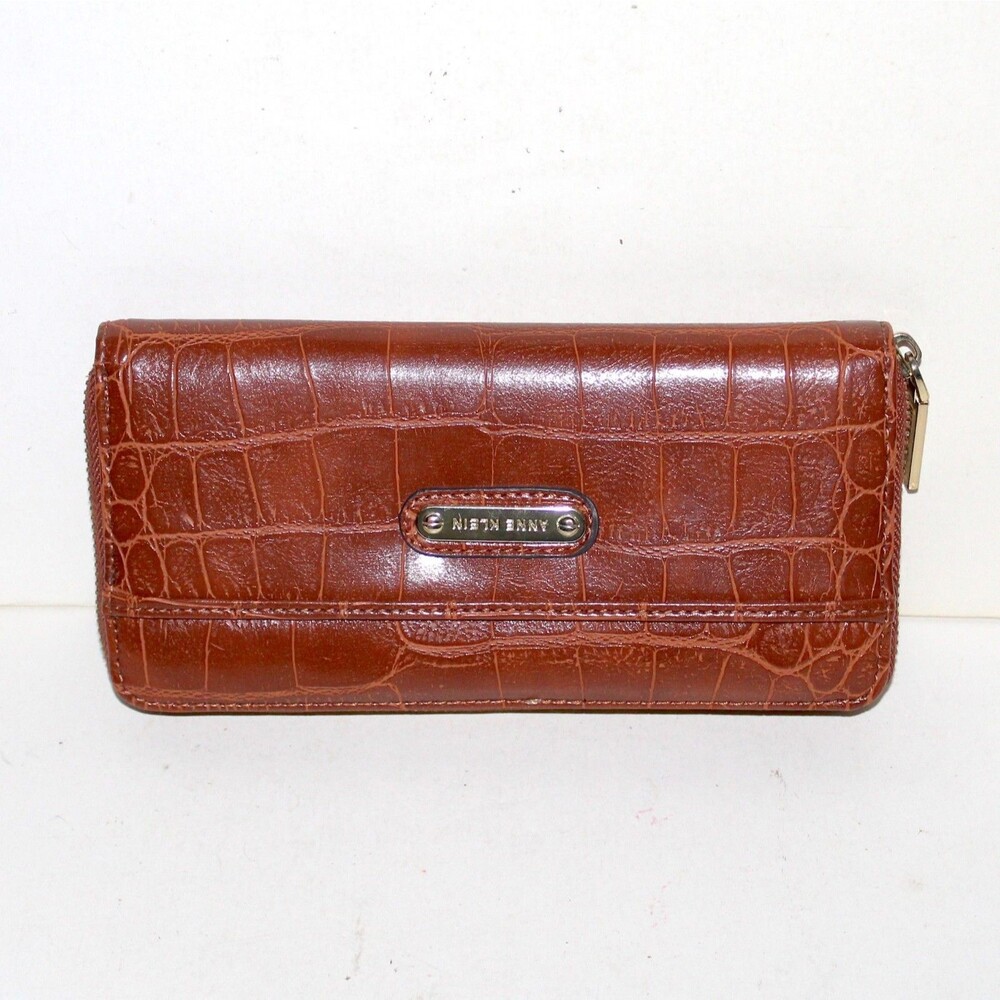 Anne Klein Wallet brown faux leather Alligator Alley crocodile embossed